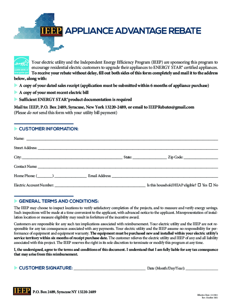 Fillable Online Applicance Advantage Rebate Bath Electric, Gas and
