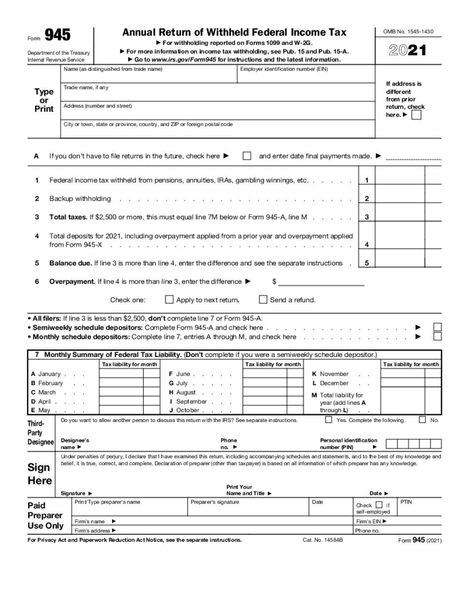 Form 945 Instructions