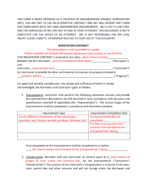 neighborhoodfinance.orgExampleRenovationContractTHIS FORM IS BEING PROVIDED AS A COURTESY BY NEIGHBORHOOD ...