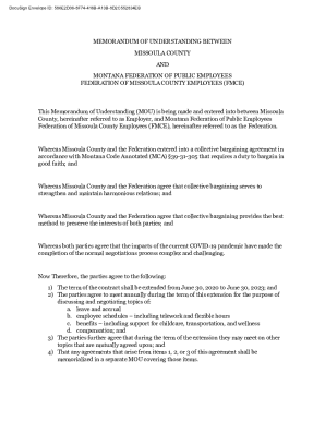 MEMORANDUM OF UNDERSTANDING BETWEEN MISSOULA COUNTY AND