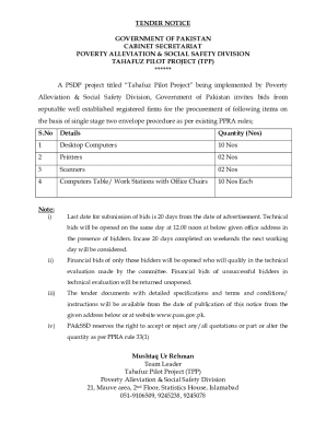 TENDER NOTICE GOVERNMENT OF PAKISTAN CABINET SECRETARIAT ...