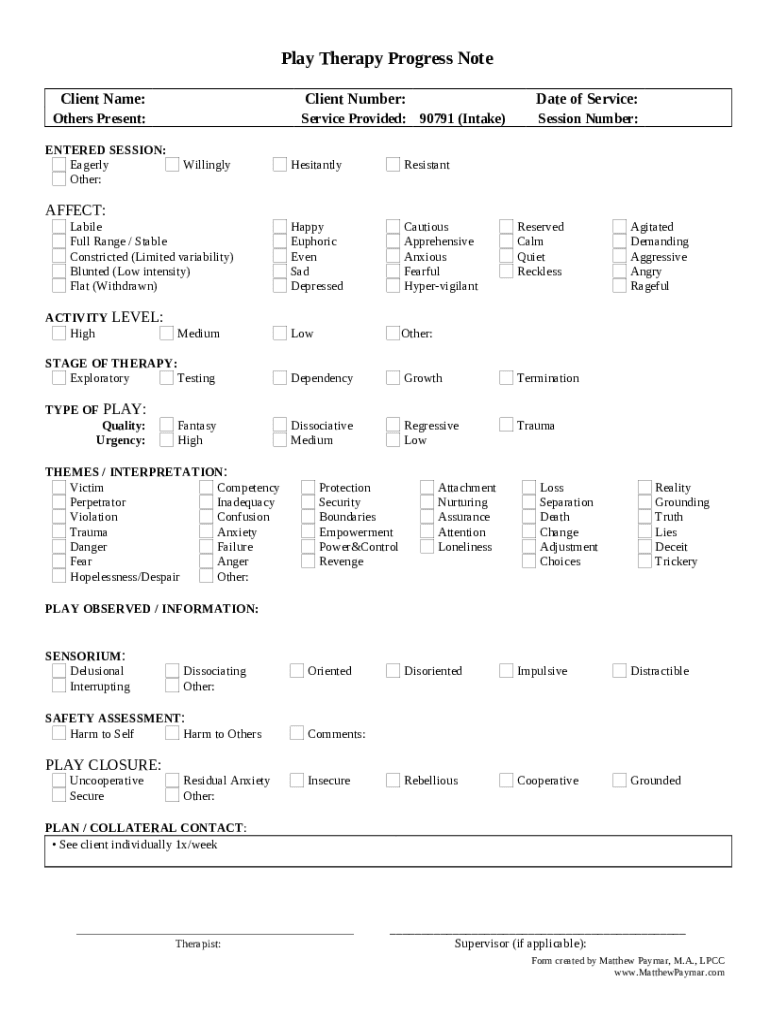 Play Therapy Session Note Example Doc Template PdfFiller