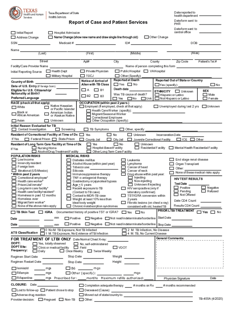 Report of Case and Patient Services Date form sent to HSR PHR Preview on Page 1