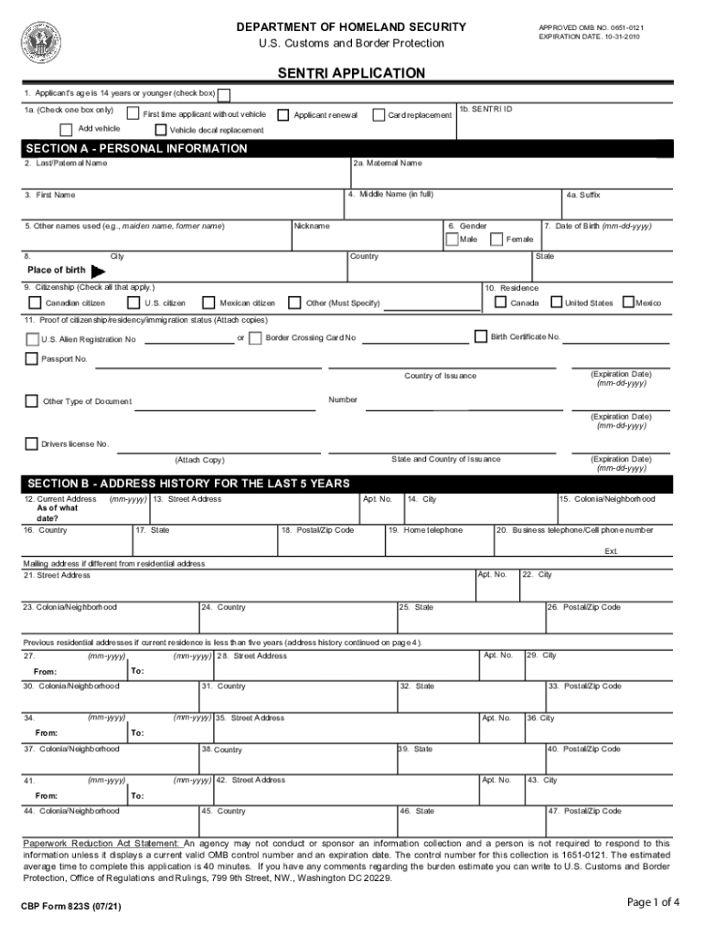 sentri application Preview on Page 1