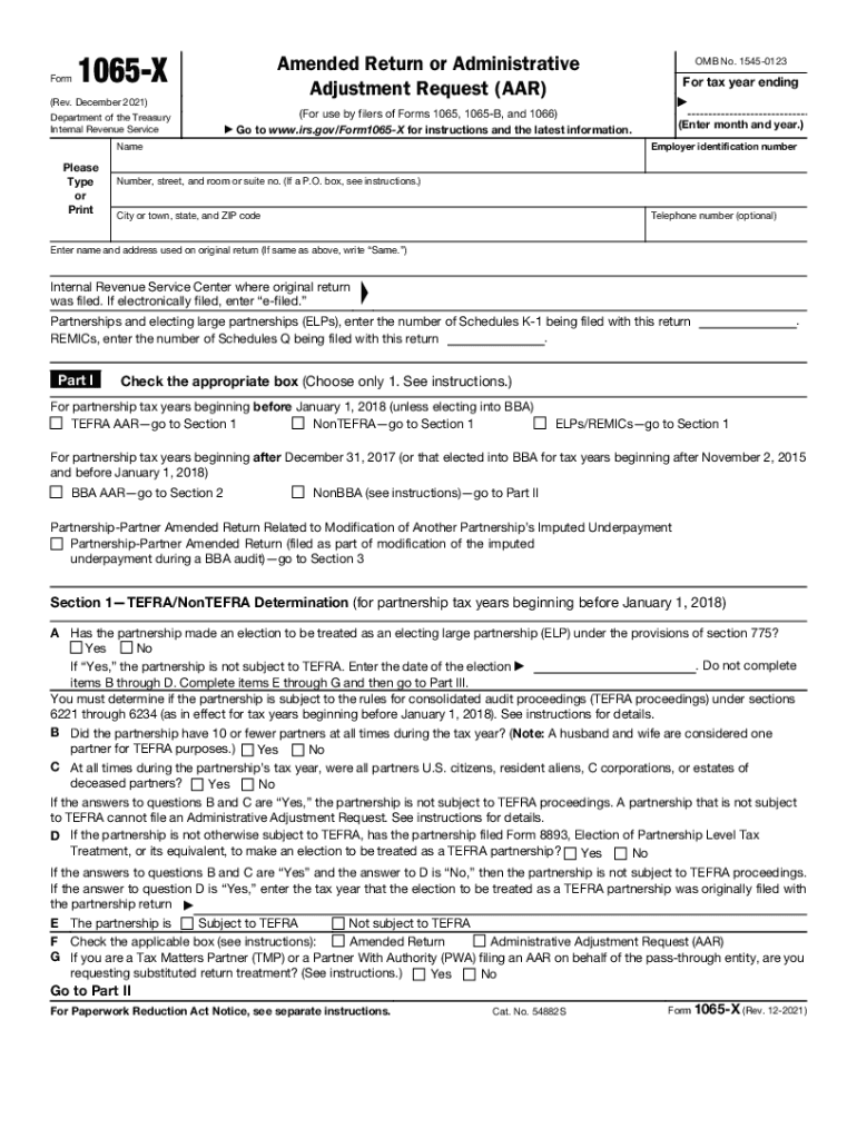 2021 Form IRS 1065 X Fill Online Printable Fillable Blank PdfFiller