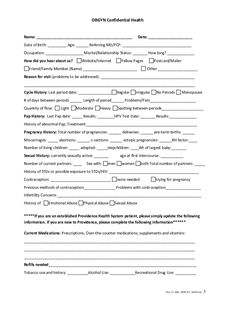 Fillable Online oregon providence o PMG OB-GYN HEALTH CENTER Marjorie ...