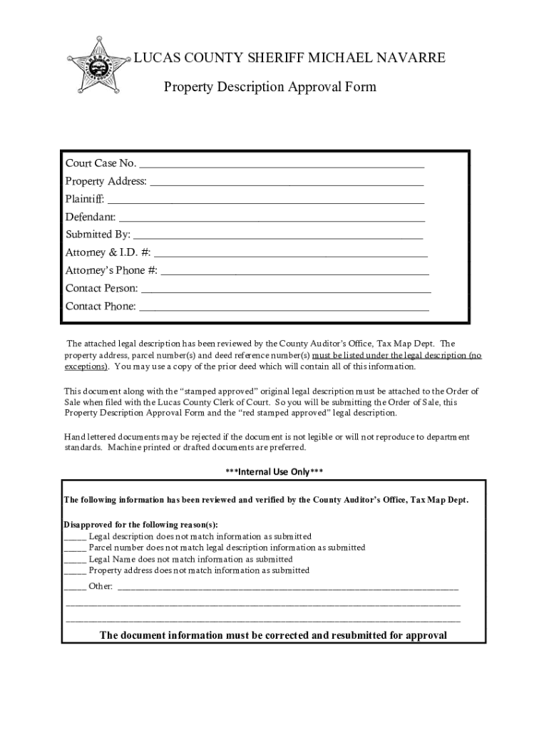 Sheriff's (Property Description) Approval Form - Copy Preview on Page 1