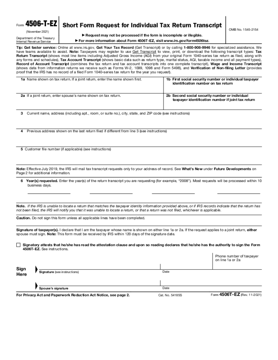Add Notes To Form 4506T-EZ