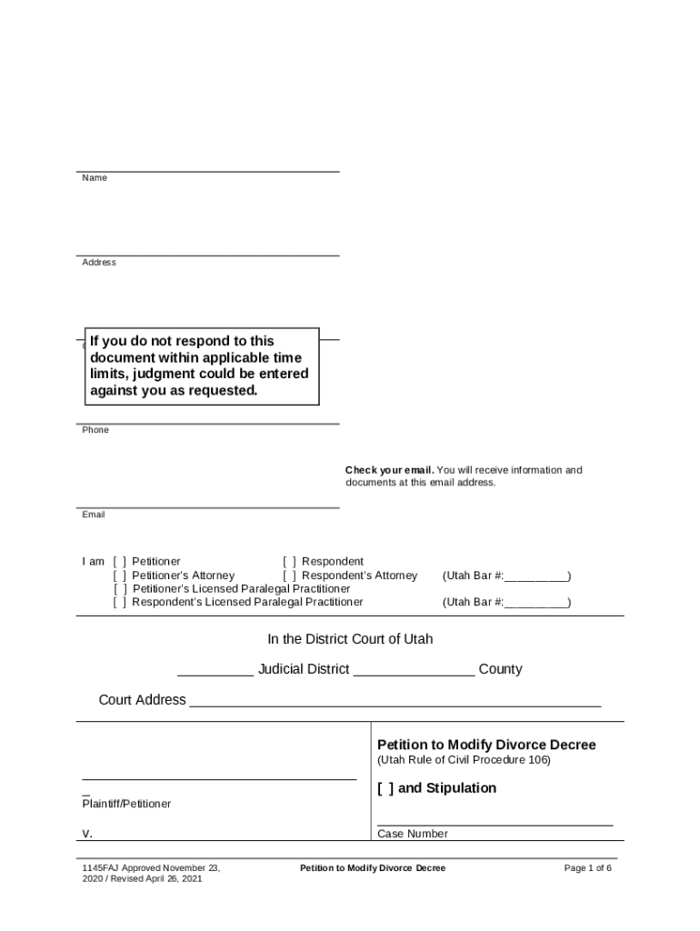 Petition To Modify Divorce Decree Petition To Modify Divorce Decree