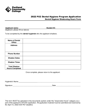 2022 PCC Dental Hygiene Program Application
