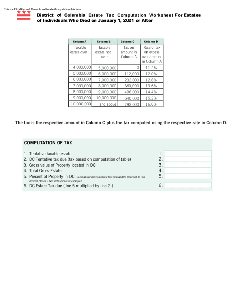 district columbia estate tax Preview on Page 1