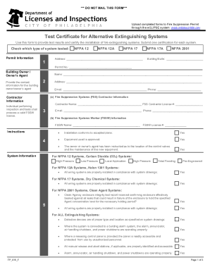 Test Certificate for Alternative Extinguishing Systems