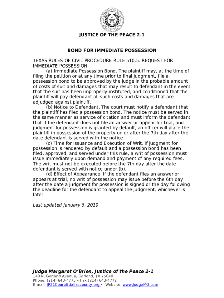510.5 Request for Immediate Possession, Tex. R. Civ. P