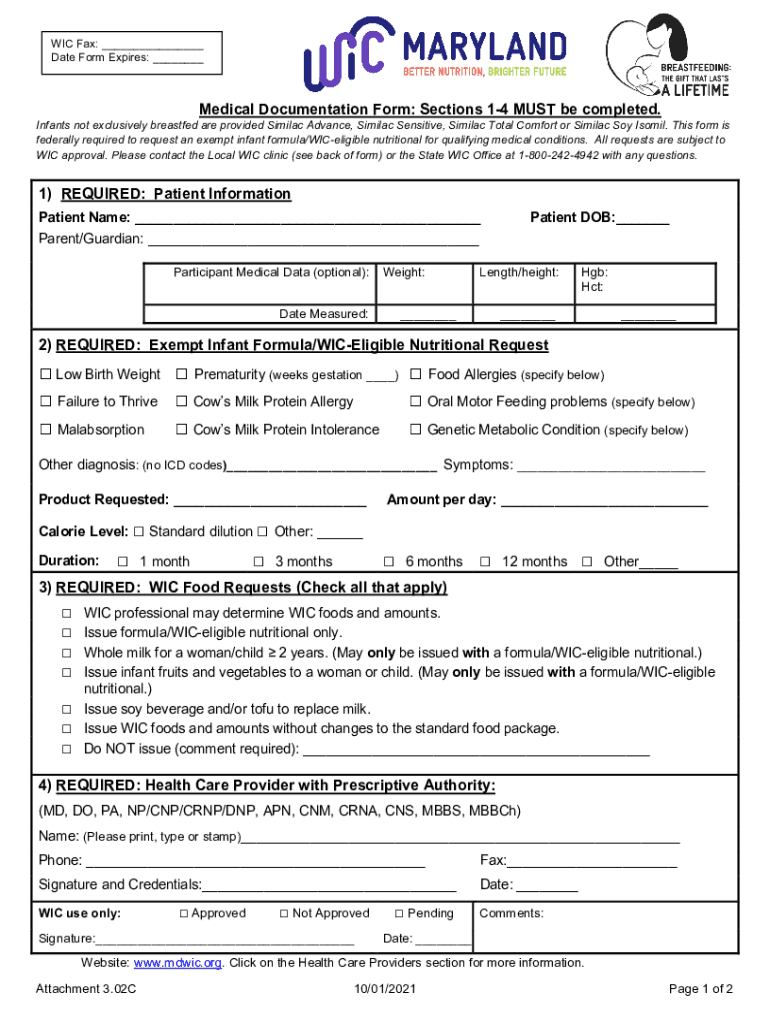 doh wa Portals1Washington WIC Medical Documentation Form - Children 15 years Preview on Page 1