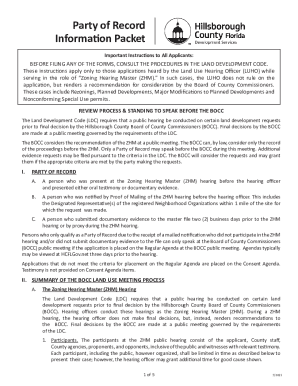 Party of Record Information Packet. Party of Record information for BOCC