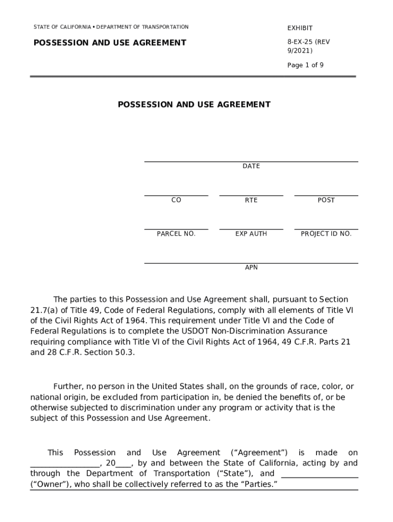 POSSESSION AND USE AGREEMENT dot ca Doc Template pdfFiller