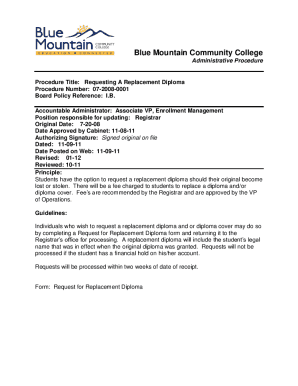 Request for Replacement Diploma - Blue Mountain ...