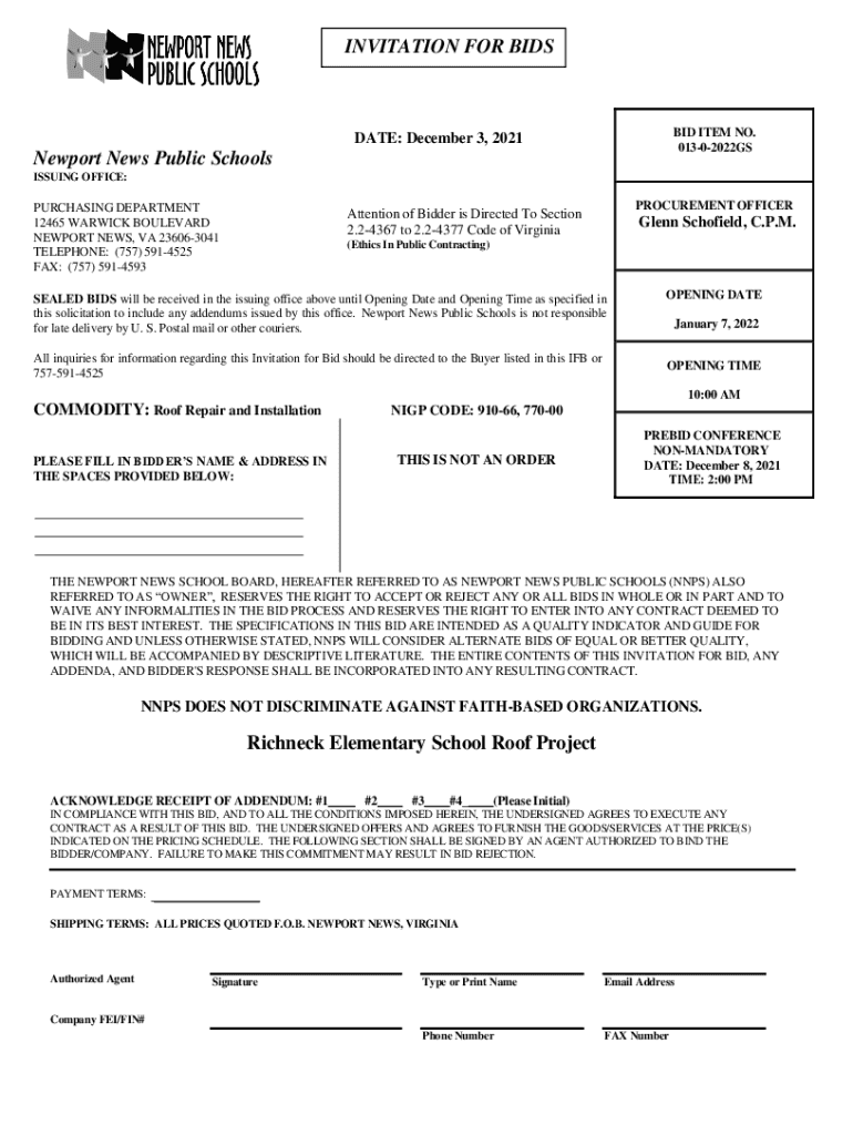 Fillable Online sbo nn k12 va sbo.nn.k12.va.us purchasing