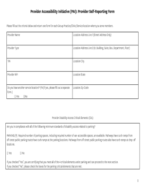 AHW - Provider Accessibility Initiative (PAI) - Provider Self-Reporting Form. Provider Self-Reporting Form
