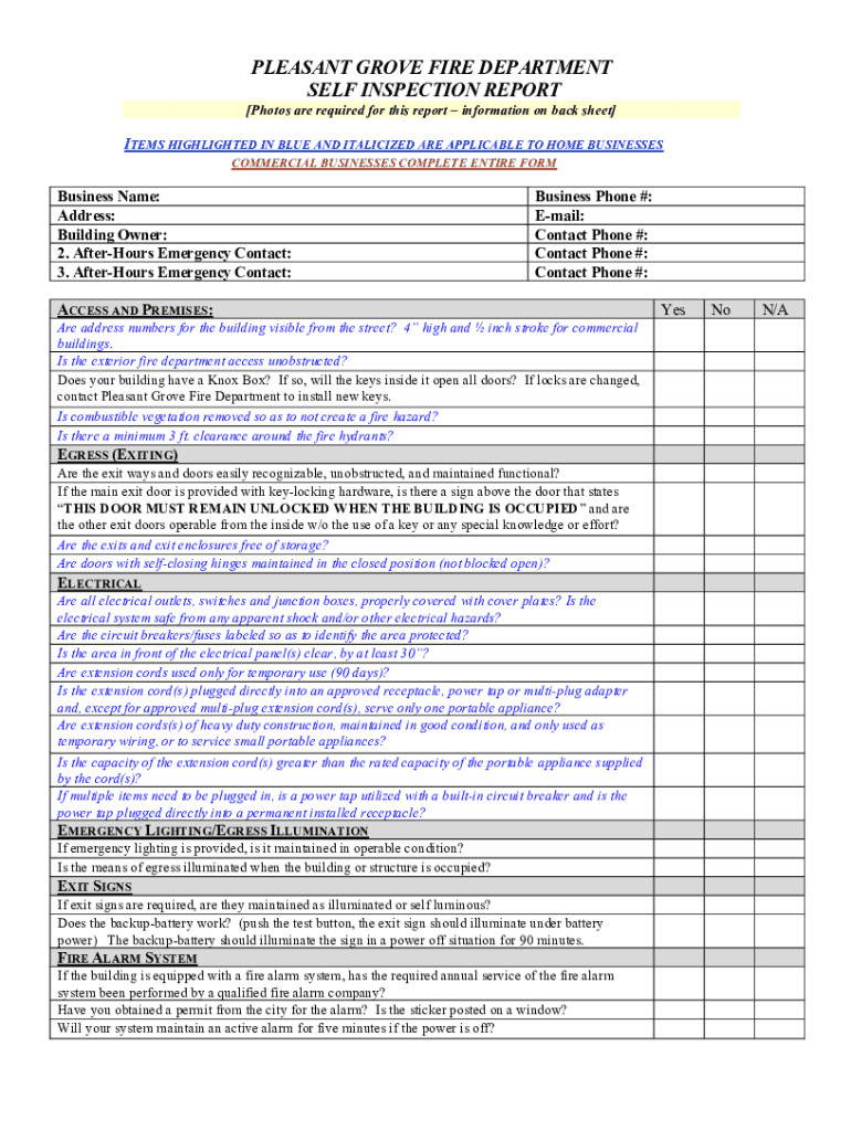 Fire Self Inspection Report Preview on Page 1