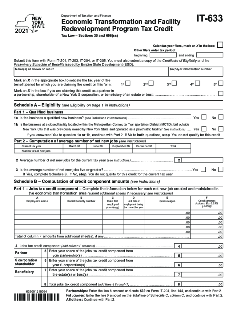 Form IT-633 "Economic Transformation and Facility ... Preview on Page 1