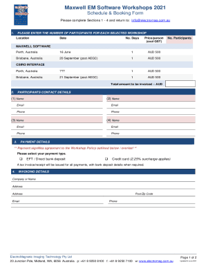 Maxwell EM Software Workshops 2021 Schedule &amp;amp; Booking Form