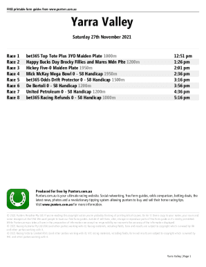 Yarra Valley Printable Form Guide - Saturday 27th November 2021. FREE Printable Horse Racing Form Guide, Yarra Valley Saturday 27th November 2021