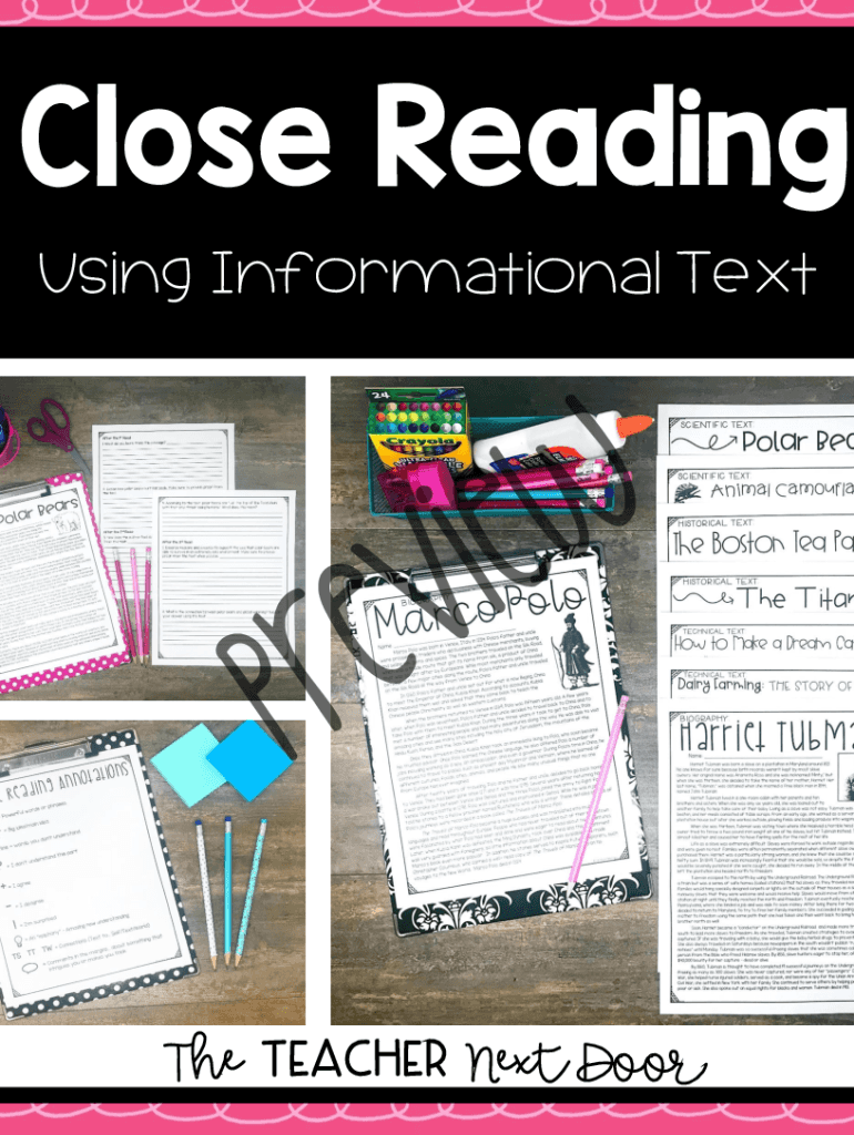Fillable Online Close Reading Using Informational Text: 4th and 5th ...