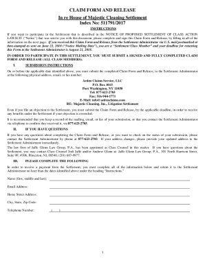 CLAIM FORM AND RELEASE In re House of Majestic Cleaning ...