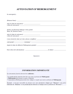 Attestation D'hbergement Word Je soussign(e) (prnom