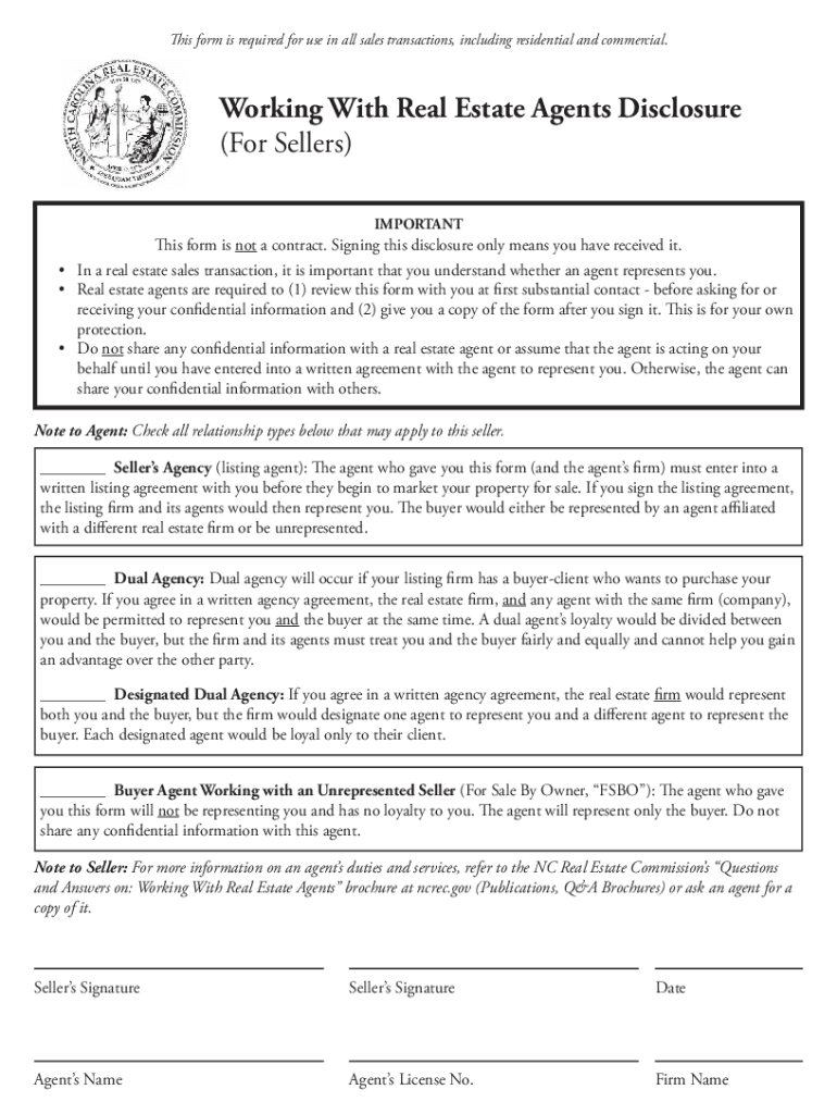 Fillable online new working with real estate agents disclosure is