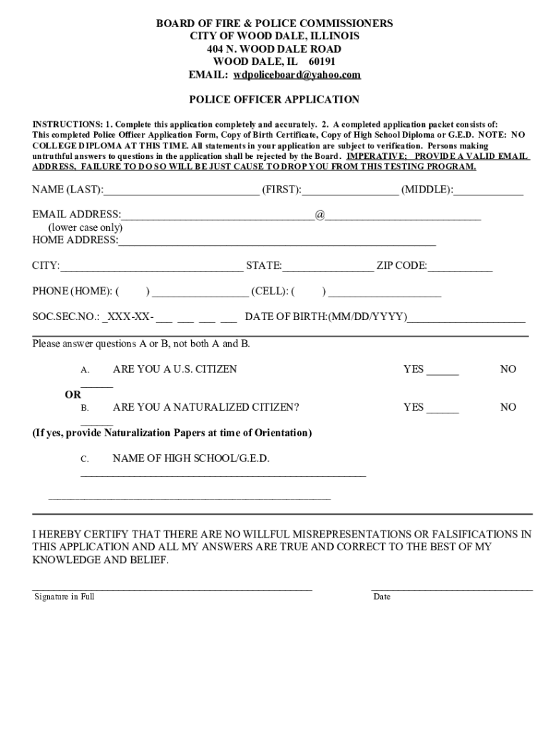 Fillable Online Join the Wood Dale Police DepartmentCity of Wood Dale
