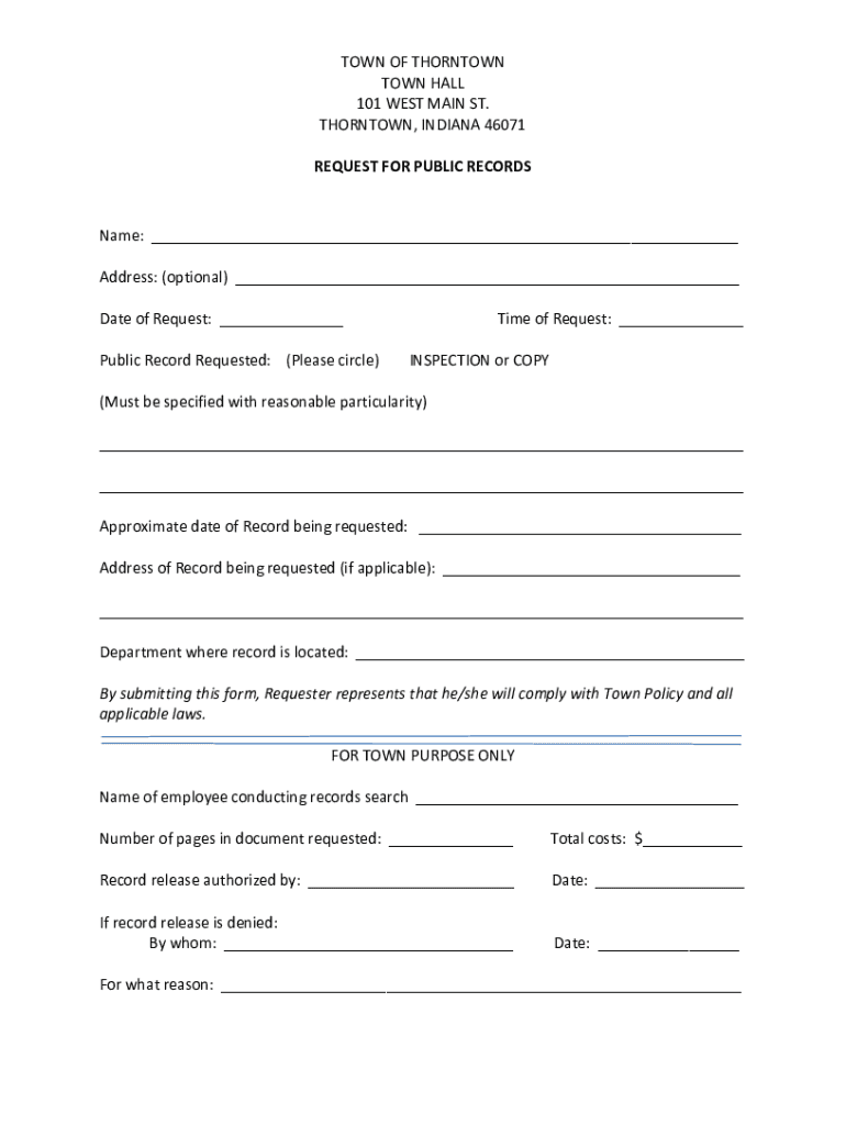Fillable Online Map of Thorntown Town Court, Thorntown, IN 101 W. Main