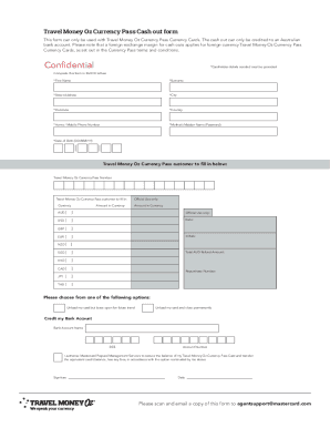 Travel Money Oz Currency Pass Cash Out Form