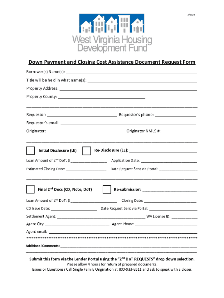 Fillable Online Down Payment and Closing Cost Assistance Document