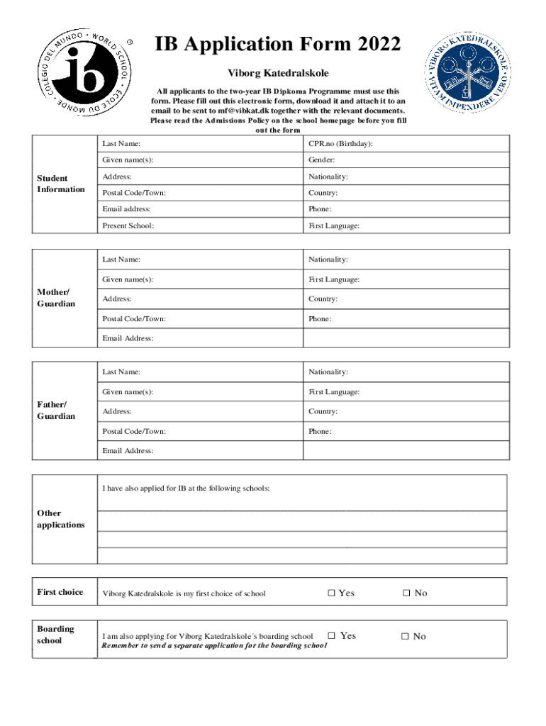Fillable Online Get the free IB Application 20 Katedralskole