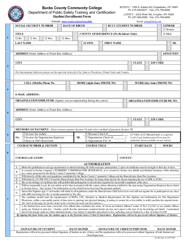 Fillable Online Bucks County Public Safety Training Center Fax Email