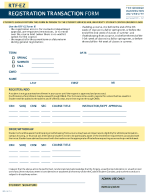 Fillable Online corcoran gwu RTF-EZ REGISTRATION TRANSACTION FORM Fax ...