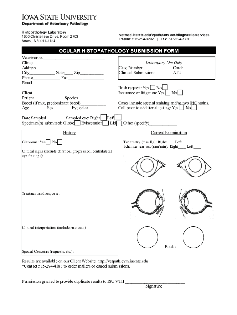 Fillable Online Laboratory Use Only Histopathology Iowa State