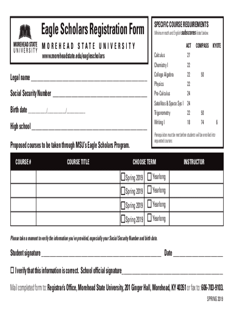 Fillable Online Eagle Scholars Registration Form Morehead State