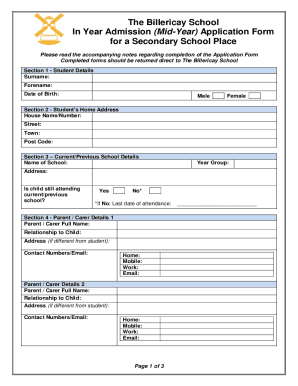 The Billericay School Mid Year Application for a Secondary ...