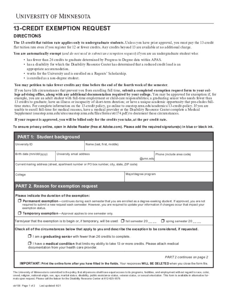 umn 13 credit exemption Preview on Page 1