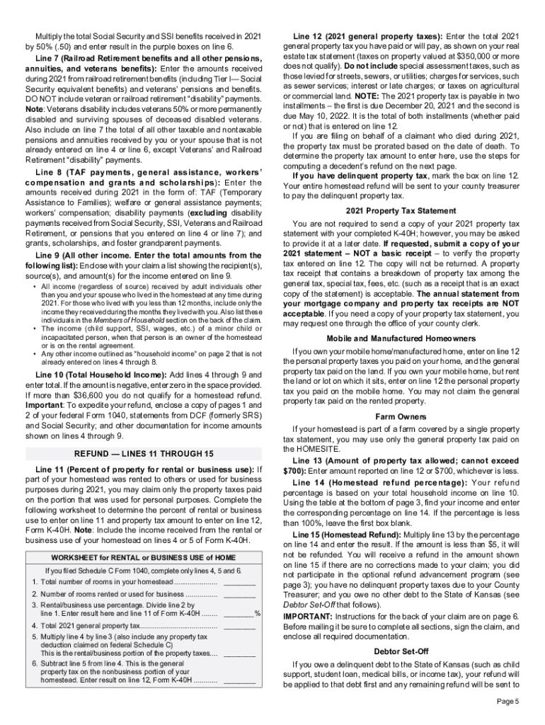 kansas homestead refund percentage table Preview on Page 1.