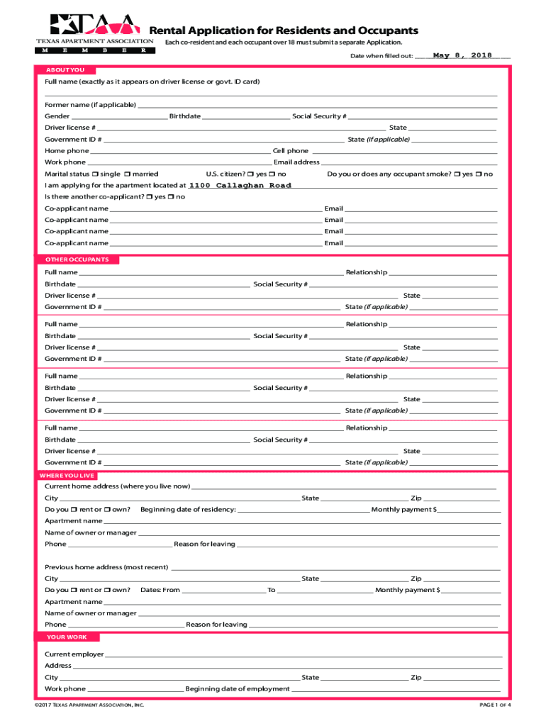 Rental Application for Residents and Occupants - Vista Meadows Preview on Page 1