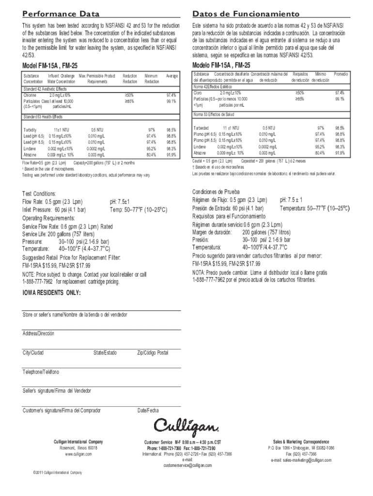 Fillable Online Testing Performed under NSF/ANSI Standards 42 and 53 ...