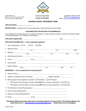 Nursing School Reference Form