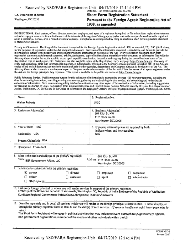 Fillable Online ' Received by NSD/FARA Registration Unit ... - efile ...