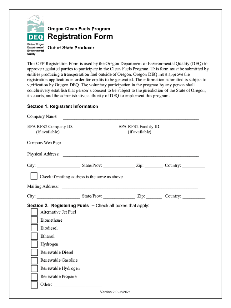 Fillable Online Get the free OREGON CLEAN FUELS PROGRAM REGISTRATION
