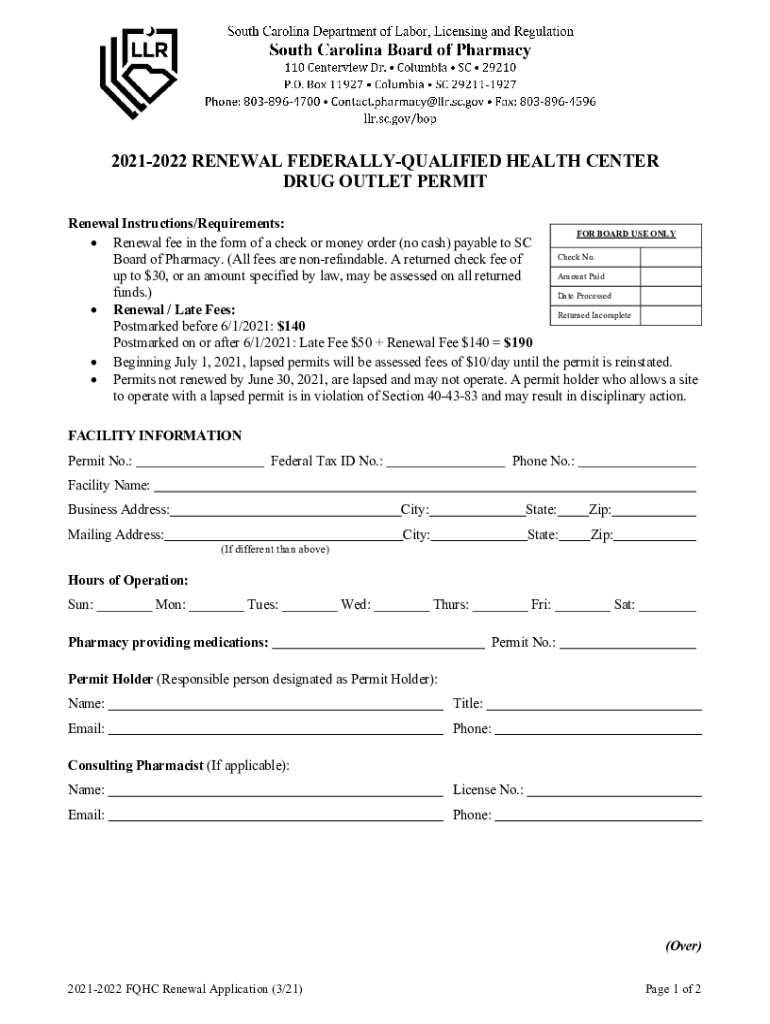 Fillable Online llr sc Dc Pharmacy License Renewal Prevention Is