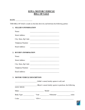 Iowa Bill of Sale Template. Iowa bill of sale form